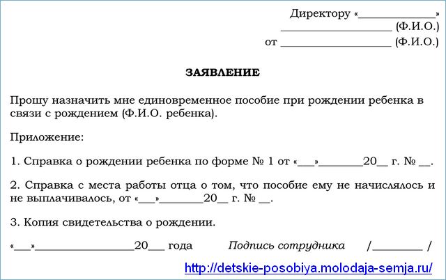 Заявление о выплате единовременного пособия при рождении ребенка 2022 образец