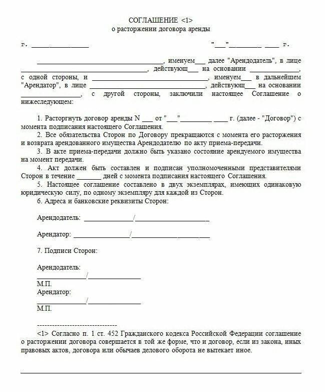 Соглашение о расторжении договора, об изменении договора