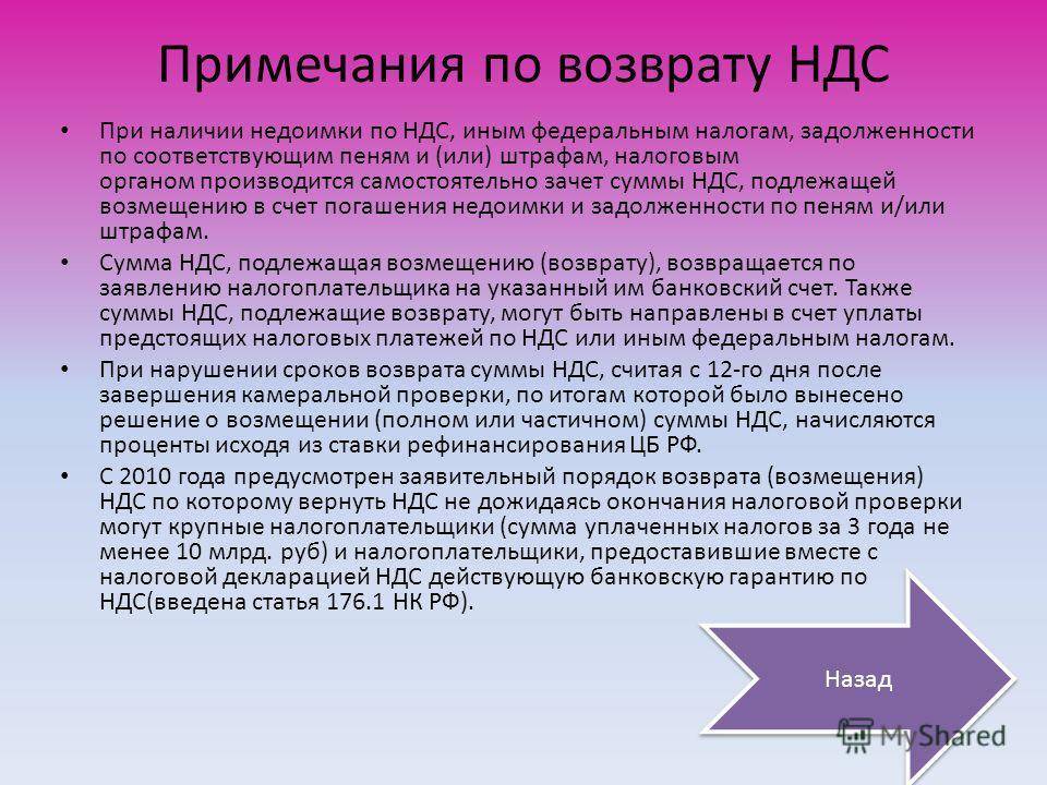 В каких случаях возможно возмещение ндс из бюджета?