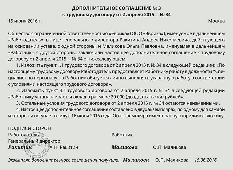 Допсоглашение об изменении пункта договора: образец и правила оформления - fin-az.ru