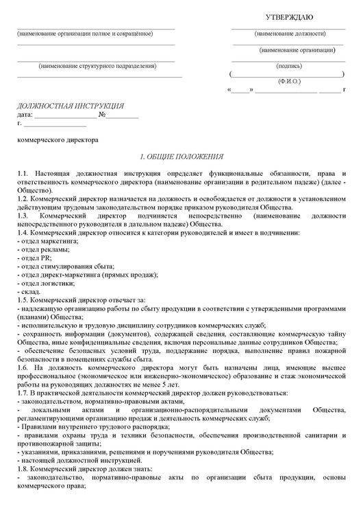 Должностная инструкция управляющего директора