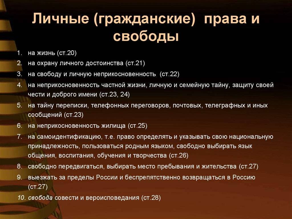 Личные статьи. Личные гражданские права гражданина РФ. Личные гражданские права и свободы. Гражданские личные права человека. Личнве граждынские Арава.