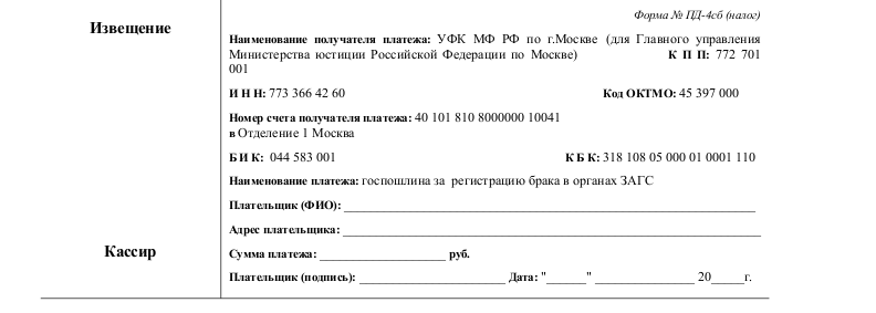Порядок оплаты госпошлины за регистрацию брака в россии