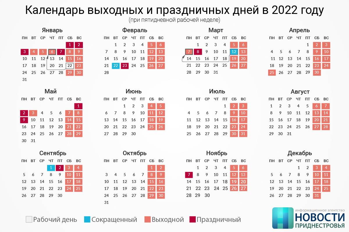 Производственный календарь на 2022 год с выходными и праздниками