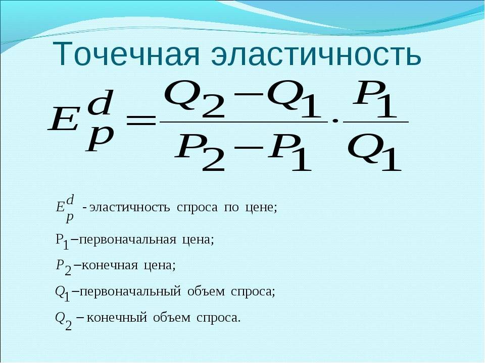 Формула спроса на продукцию. Коэффициент точечной эластичности формула. Формула точечной эластичности спроса. Формула точечной эластичности. Коэффициент точечной эластичности спроса.