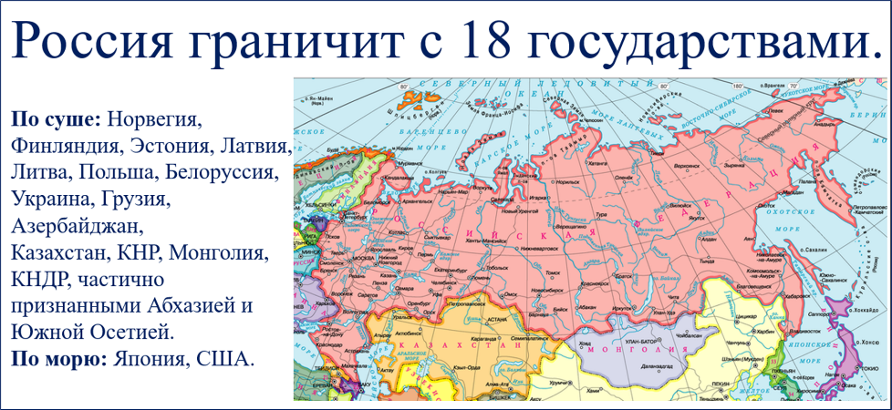 С какими странами граничит россия: протяженность морских и сухопутных государственных границ