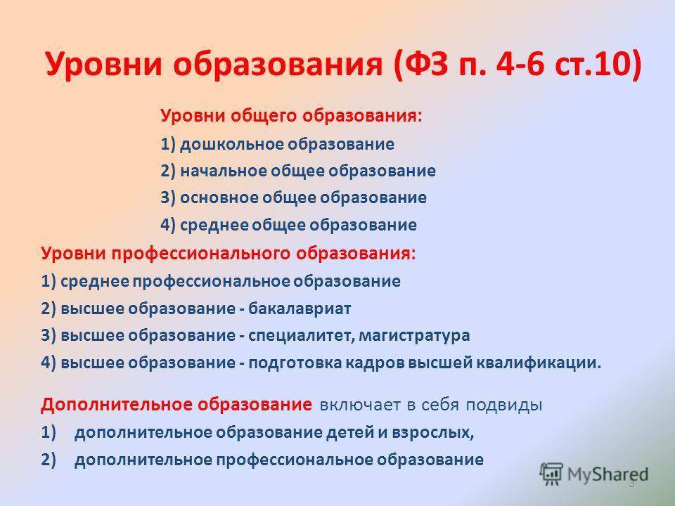 Уровни образования в рф: какие виды образования существуют в россии