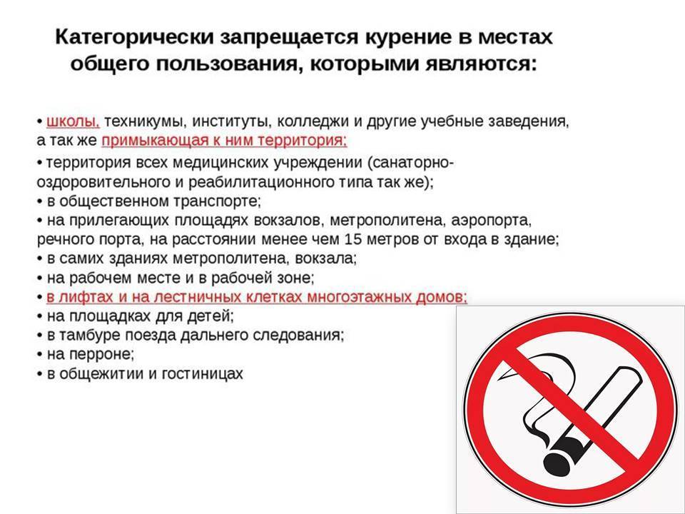 Федеральный закон о запрете курения: вступление в силу и содержание закона, меры и ограничения, ответственность | правоведус