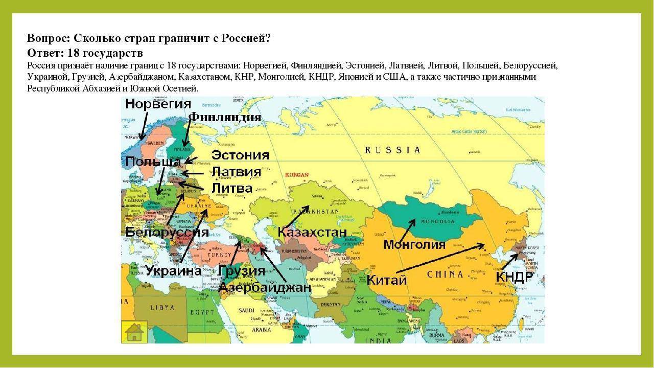 Границы россии: список стран с которыми есть сухопутные и морские границы, карта