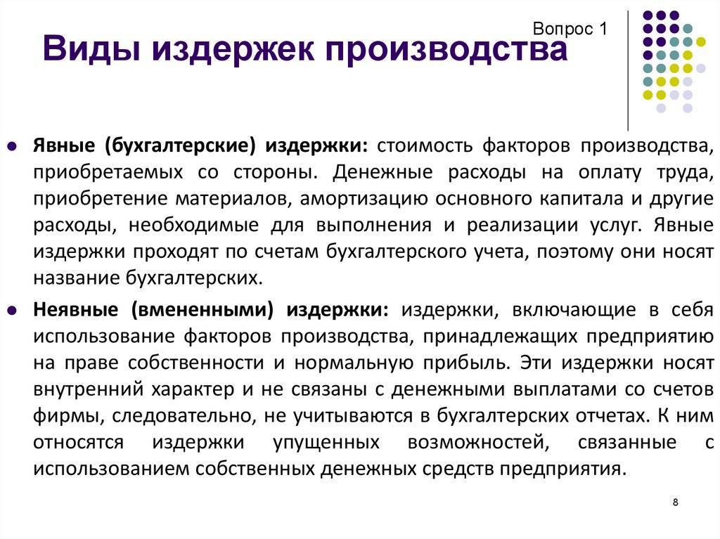 Издержки в экономике понятие, виды, примеры