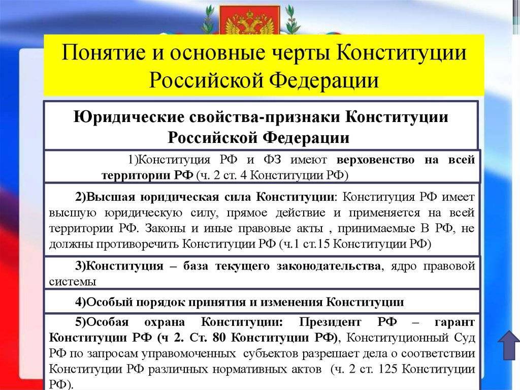Юридические признаки (свойства) конституции российской федерации